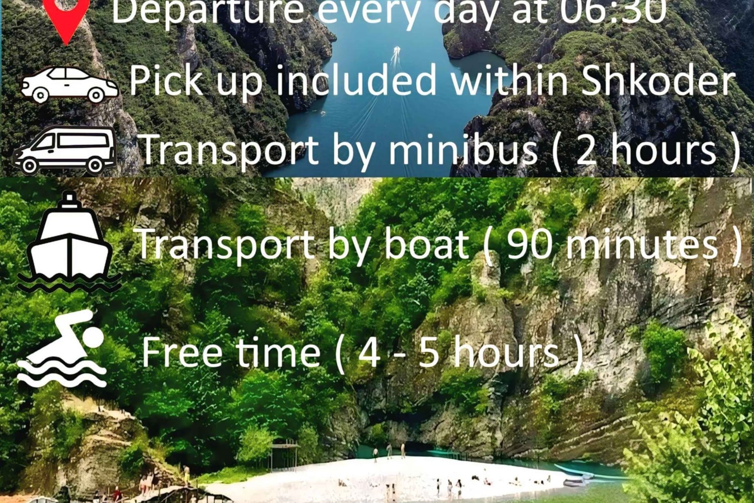 De Shkodra: passeio de barco pelo Lago Komani e pelo Rio Shala