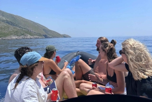 De Vlore: Excursão de lancha rápida à caverna Haxhi Ali com mergulho com snorkel