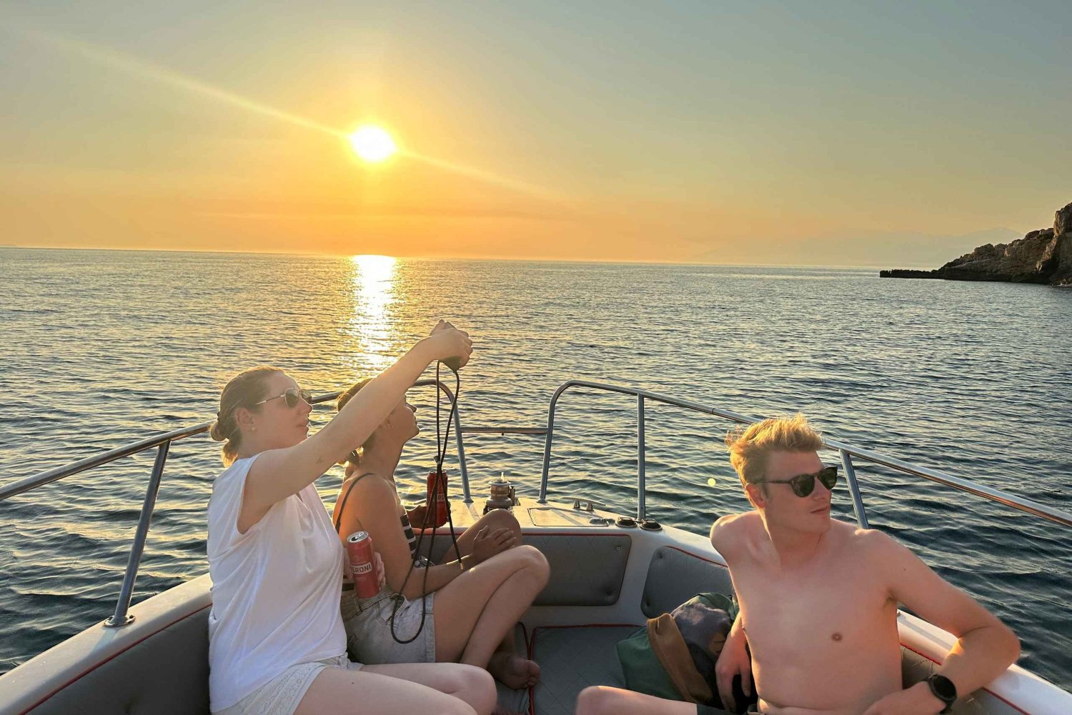 Sarande: Speedboat Sunset Tour with Music and Drink