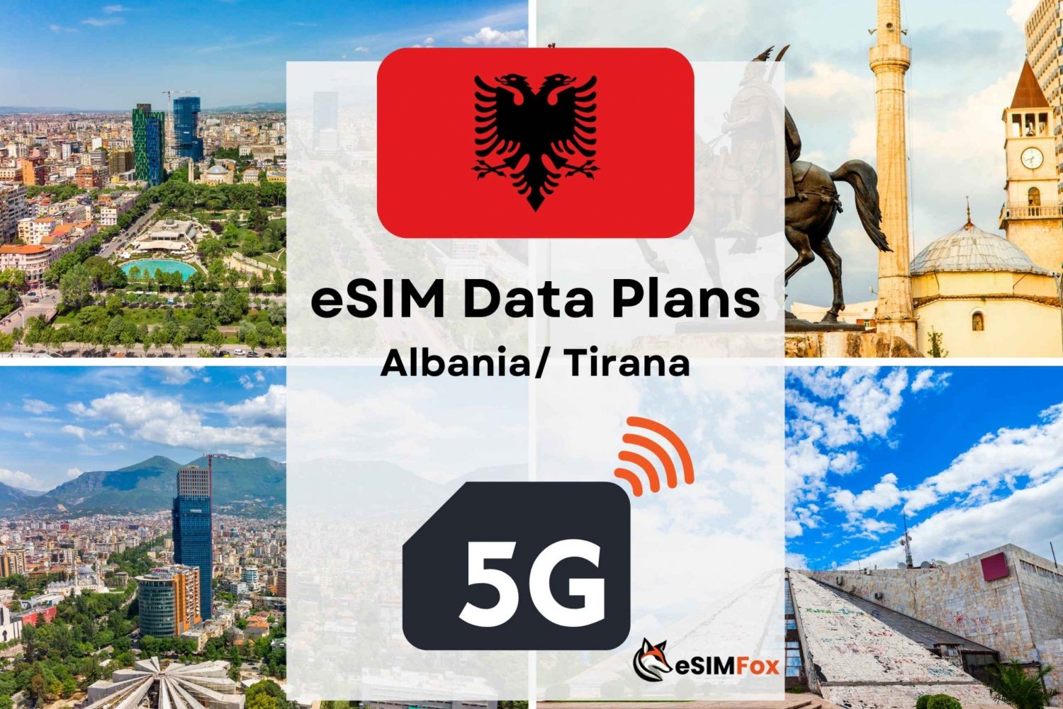Tirana: Plano de dados de Internet eSIM para a Albânia 4G/5G
