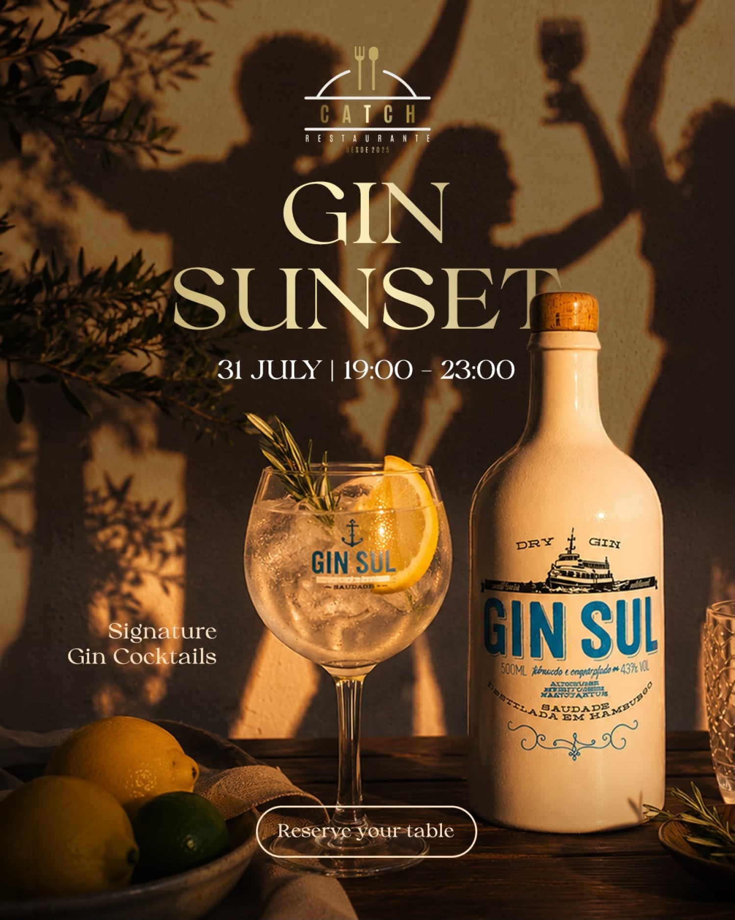 Gin sunset at catch restaurant