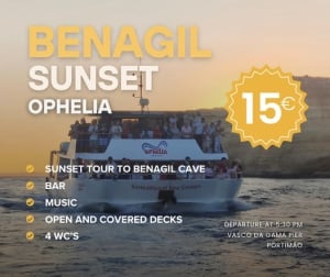 Excursión en barco al atardecer a la cueva de Benagil desde Portimão