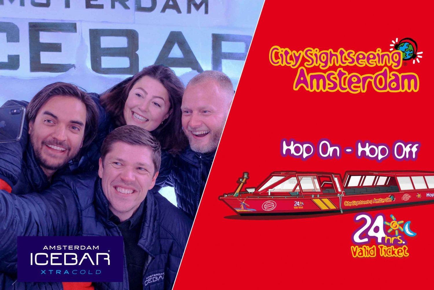 Amsterdam: 24-timmars Hop-On Hop-Off-båt och XtraCold Icebar