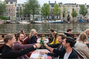Amsterdam: Avond grachtenrondvaart met pizza en drankjes