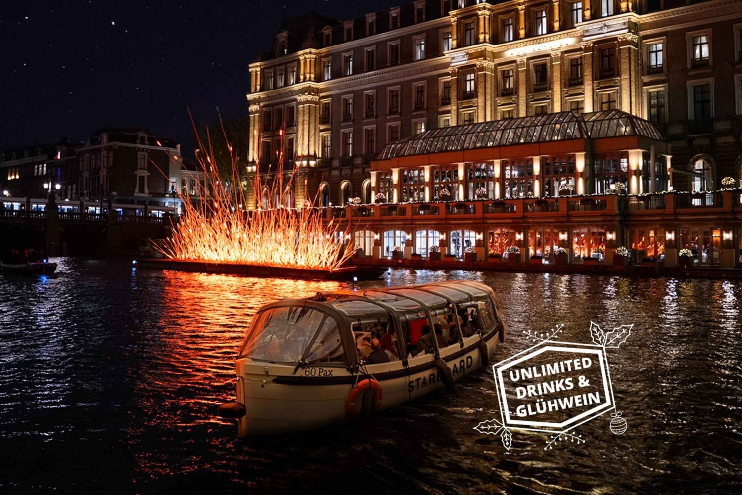 Amsterdam: Lysfestivalbåt med ubegrenset drikke og snacks