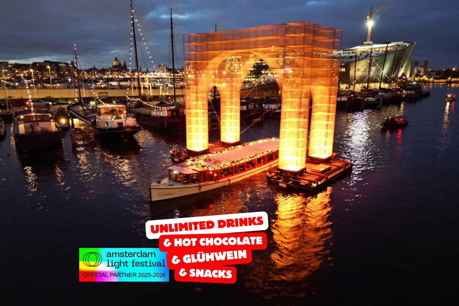 Amsterdam: Light Festival Heated Cruise + Hot Drinks & Bites