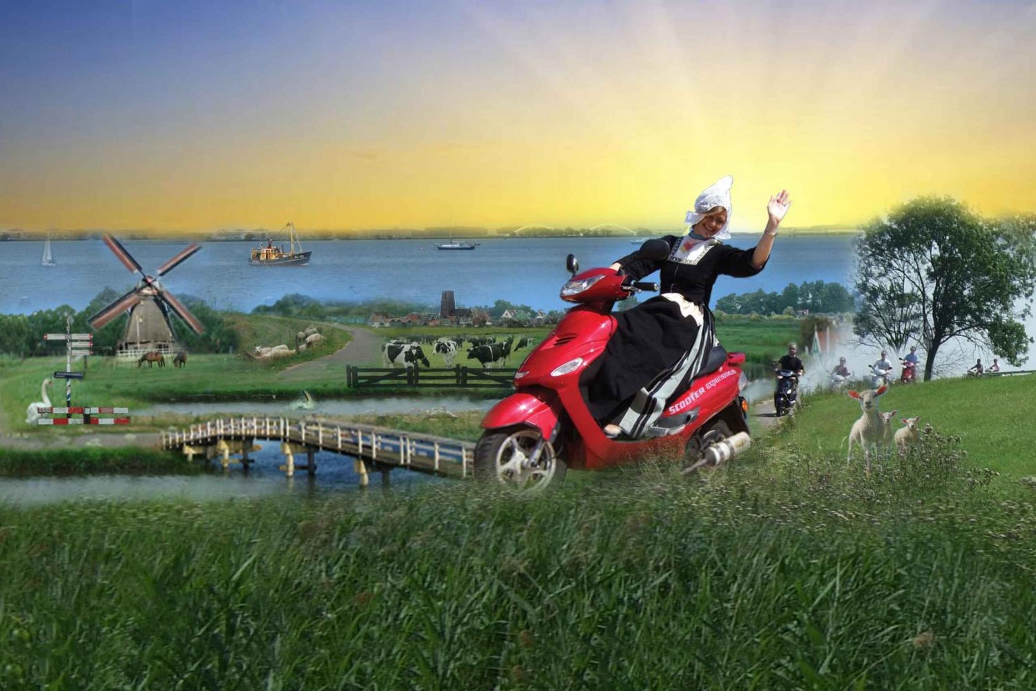 Zaanse Schans:mulini a vento, zoccoli e formaggio in scooter