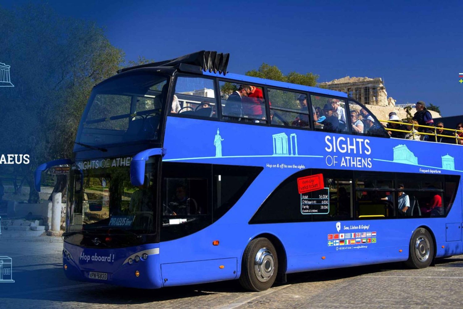 Athene: blauwe hop on, hop off-bus en ticket Akropolismuseum