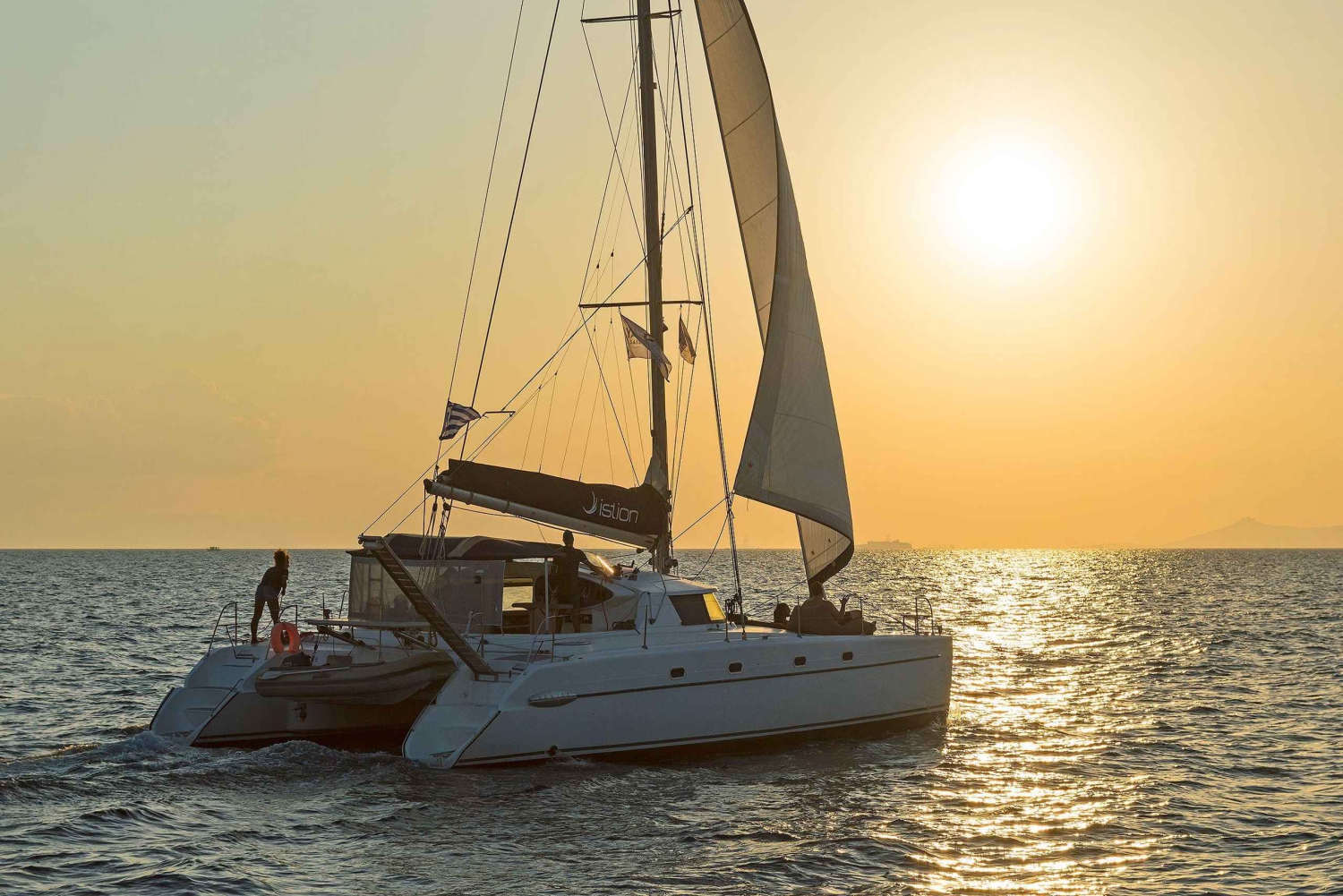 Athens: Half-Day Sunset Catamaran Cruise with Meal & Drinks
