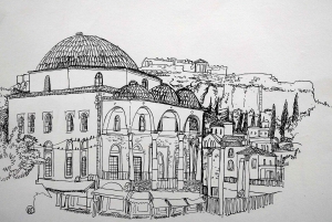 Cours de dessin en plein air dans l'Athènes moderne ; Pangrati, Metz...