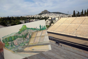 Clase de dibujo al aire libre en el centro histórico de Atenas