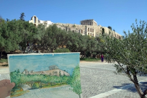 Clase de dibujo al aire libre en el centro histórico de Atenas