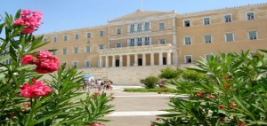 Greece parliament building in constitution (Syntagma) square in Athens, Greece