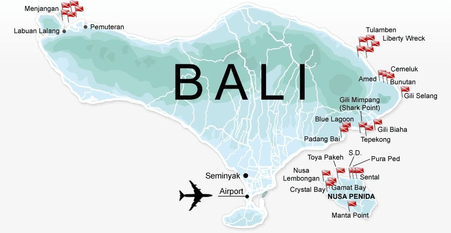 Map of Recommended Bali Diving Sites