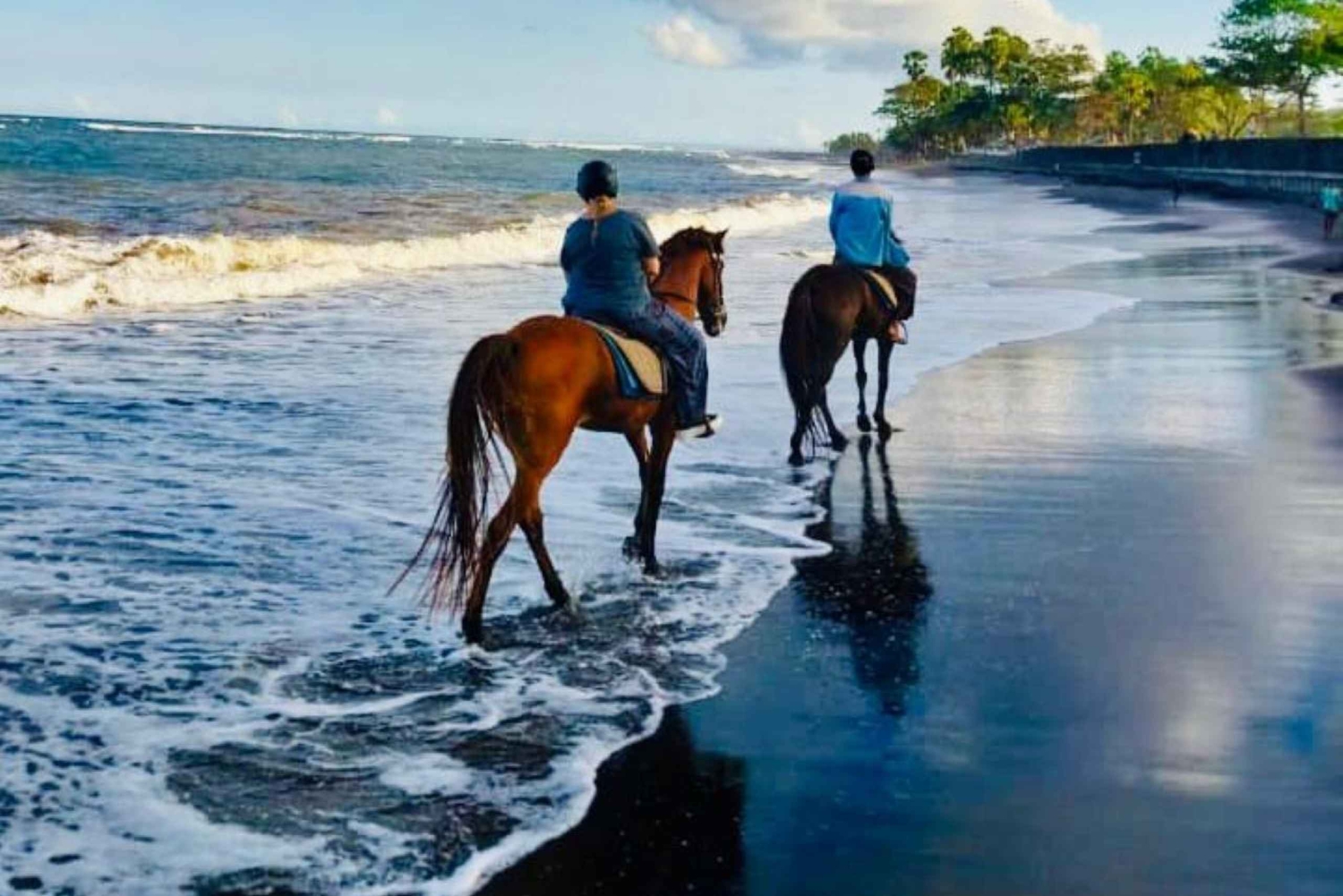 バリ：サバビーチと地元の寺院を巡る馬乗りツアー。