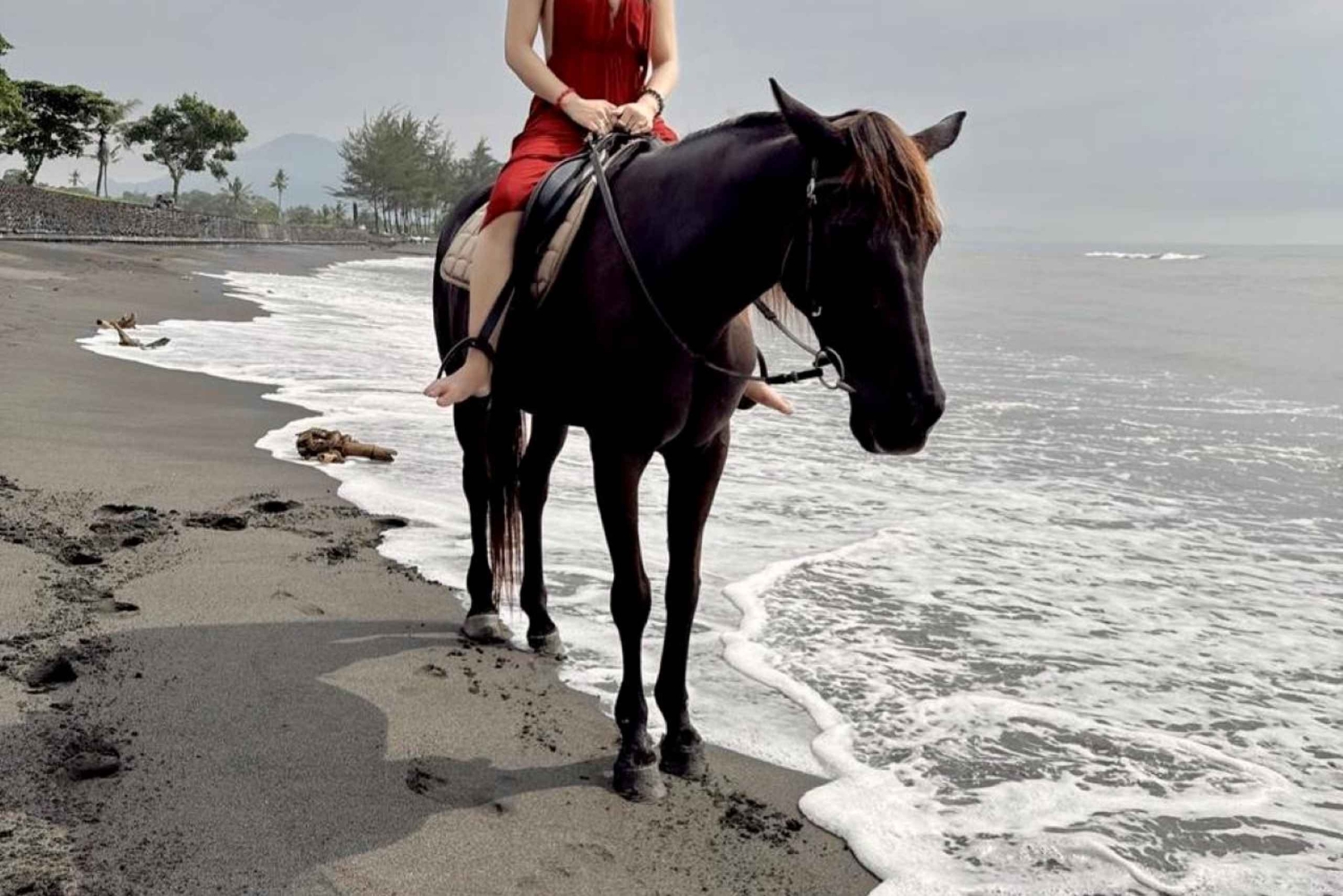 バリ：サバビーチと地元の寺院を巡る馬乗りツアー。