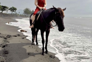バリ：サバビーチと地元の寺院を巡る馬乗りツアー。