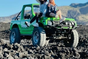Mount Batur jeep-tur i soluppgången, svart lava, dolt vattenfall i Ubud