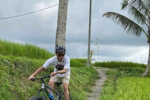 Ubud: Tour privato in bicicletta con risaia, vulcano, pasti e piscina