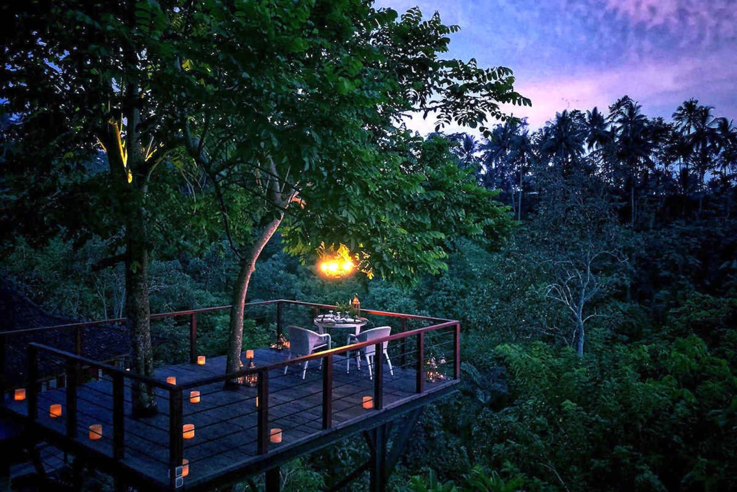 Ubud: Cena romántica en la terraza de un árbol del bosque