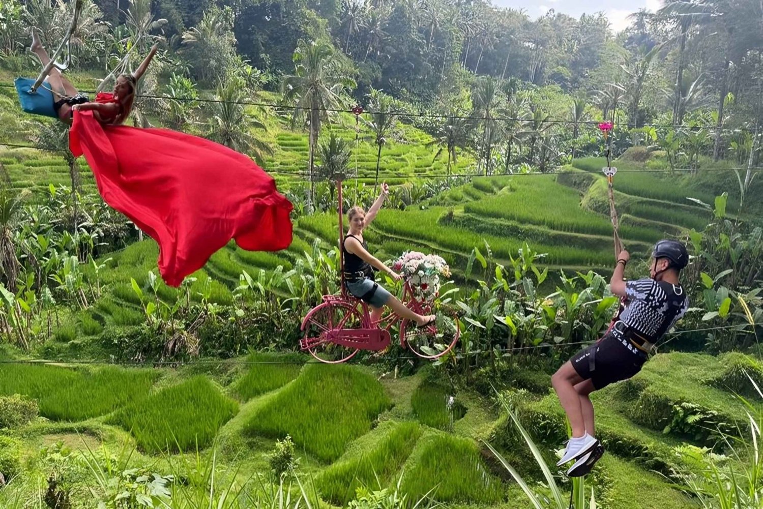 Ubud Zipline Swing SkyBike in Bali Rice Terrace Private Tour