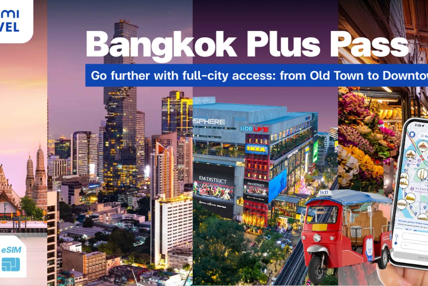 Bangkok-kombo: Tuk-tuk-appkort, Chao Phraya-båt och e-sim