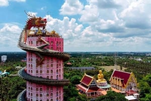 Privat flytende marked og togmarked + DRAGON-tempelet + thailandsk kafé