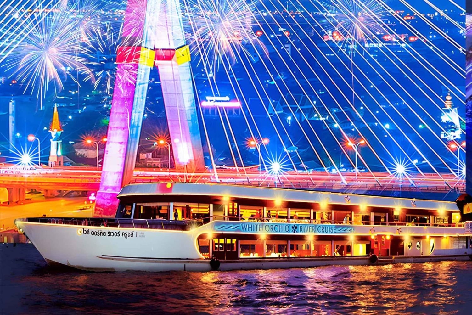 Bangkok: White Orchid Chao Phraya Cena en Crucero Cerveza gratis