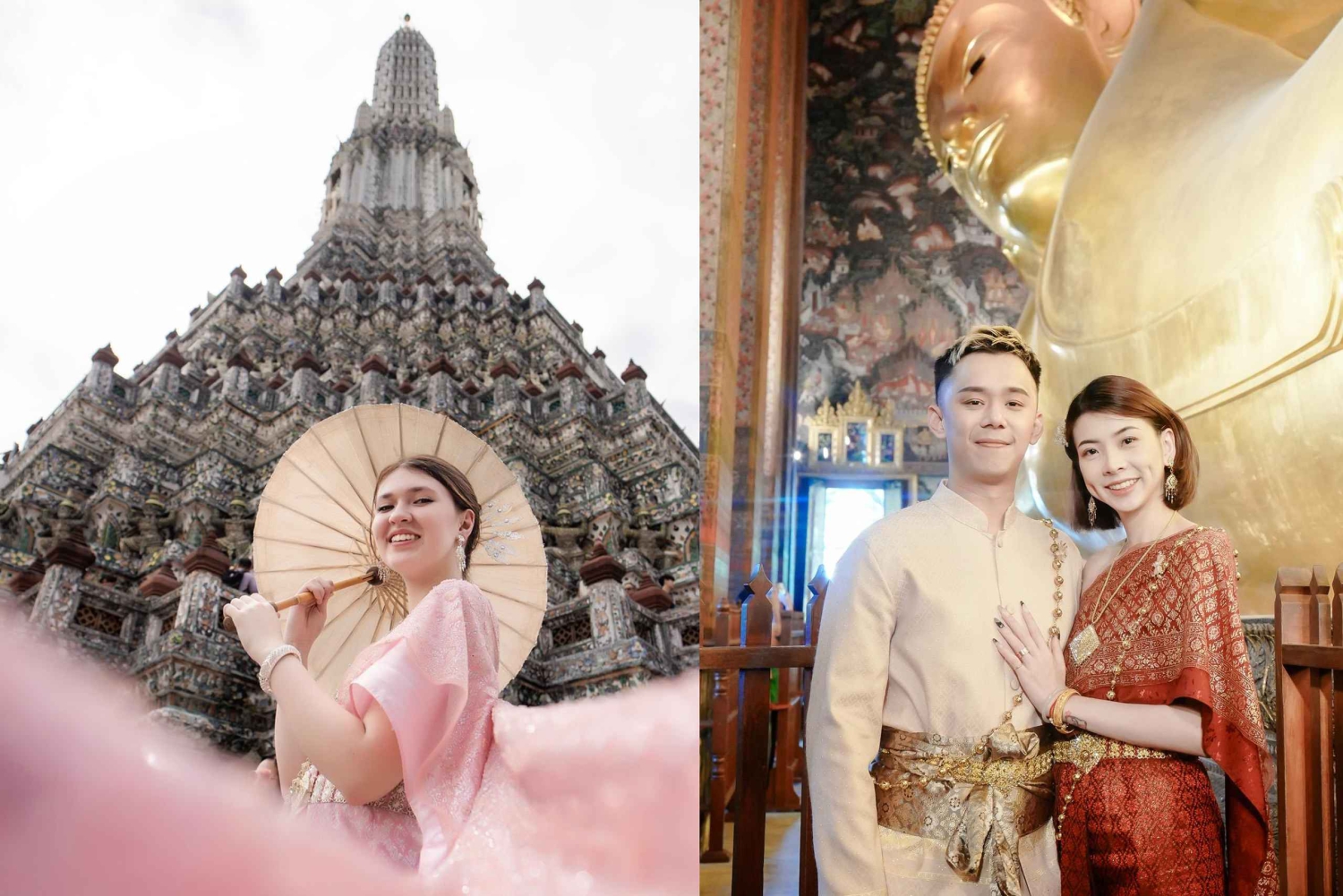 Tajski fotograf kostiumowy w Wat Arun/Pho w Bangkoku