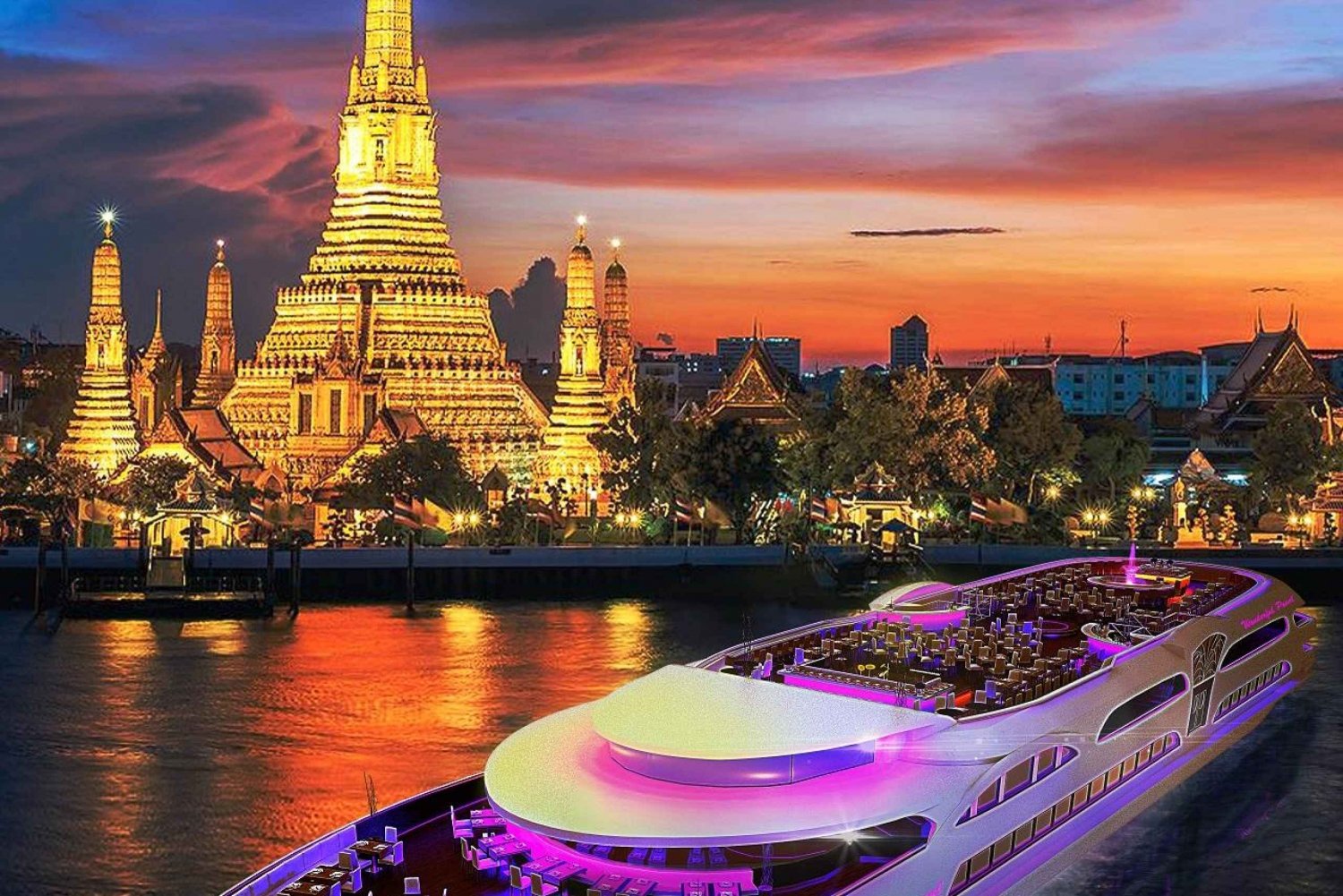 Bangkokissa: River City Pier -laiturilla illallinen Pearl Cruise