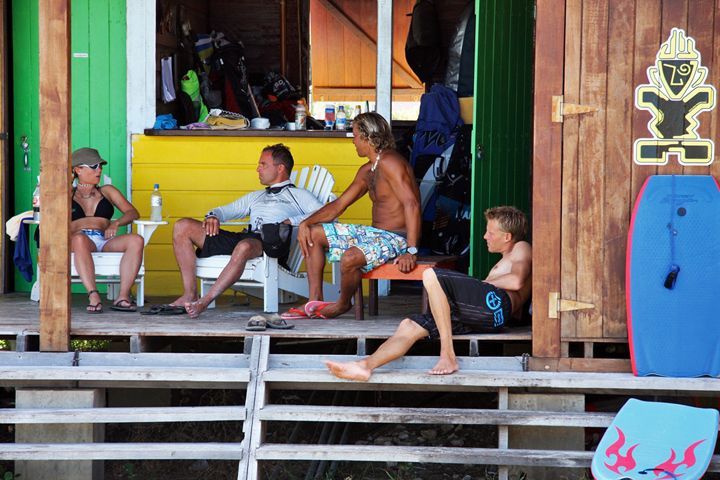 Klass, Brian and some visitors relax at deAction Beach Shop (Credit: Chris Welch for Brian Talma)