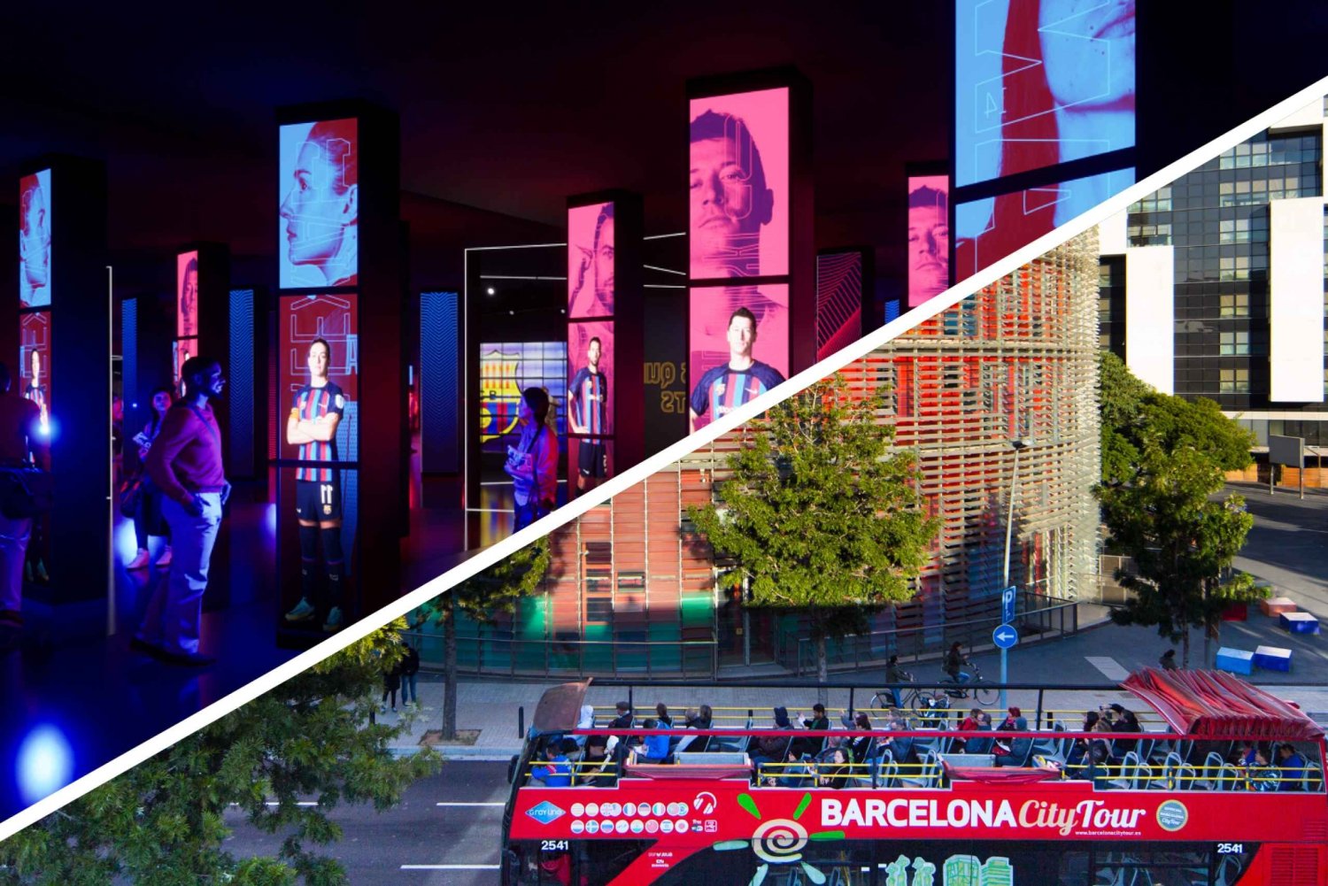 Wycieczka autobusowa hop-on hop-off i FC Barcelona Immersive Tour.