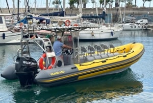 Barcelona: Speed boat skyline view