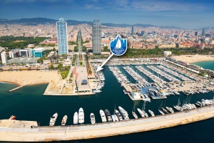 Segling i Barcelona Seglingstur i solnedgången med öppen bar och snacks