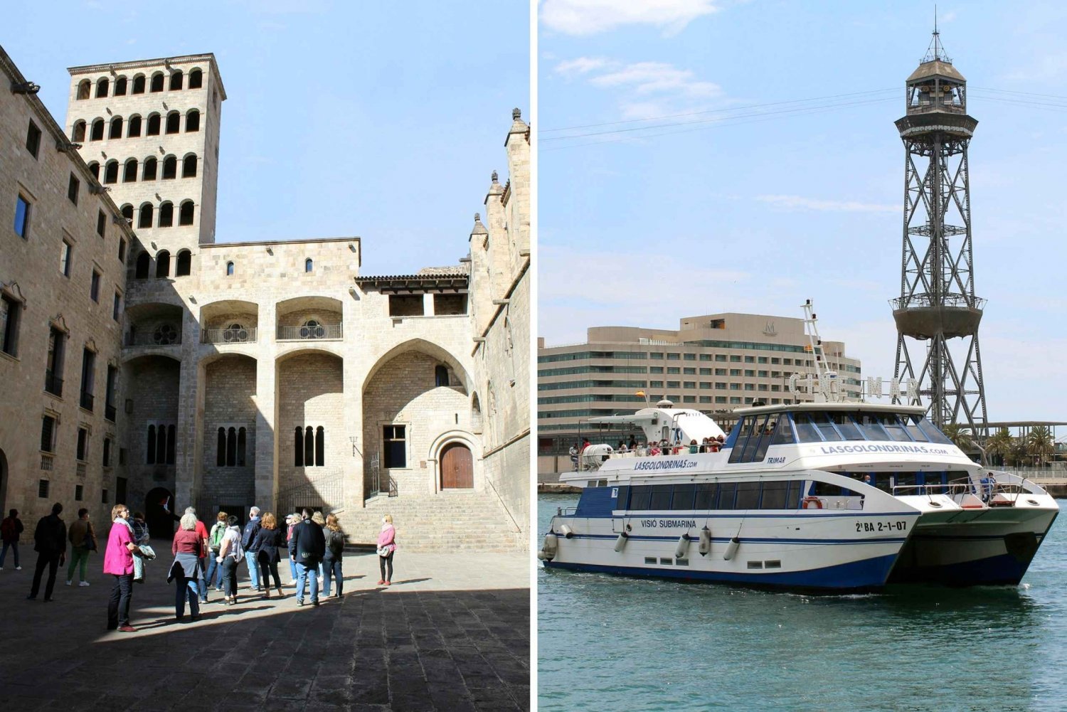 Tour a pie Barrio Gótico y Ramblas+Viaje en barco