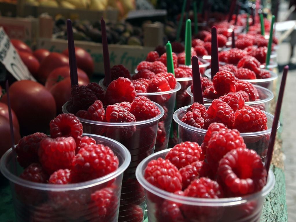 Wild raspberries offered at the market