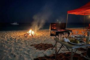 Abu Dabi: tour notturno dell'isola, BBQ sulla spiaggia privata e falò