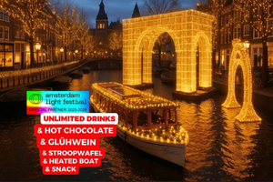 Amsterdam: Light Festival Heated Cruise + Waffle & Hot choco