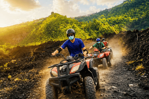 Mount Batur: Episk ATV-tur på svart lava og offroad til et hellig tempel