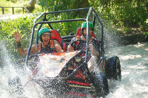 paseo en buggy fuera de la carretera por arrozales y selva