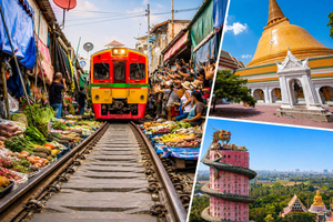 Visite privative : Maeklong, marché de Damnoen Saduak et Nakhon Pathom