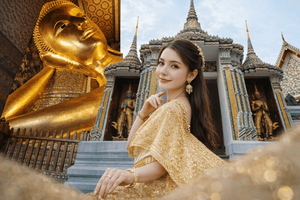 Wat Pho: Fotosession i traditionelle thailandske kostumer