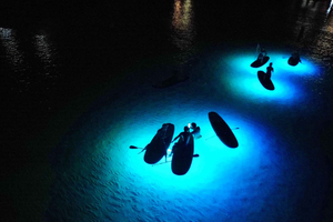 Sunset Paddle Surfing with LED Lights in Barcelona Beach