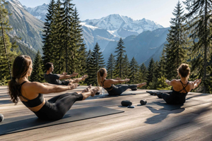 Outdoor Pilates in Chamonix with views of Mont Blanc