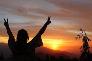 Andes sunset - Cordillera Andes panoramic with picnic