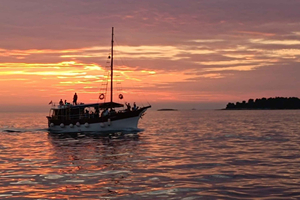 Rovinj: Sunset Lim Fjord-tur med grill, svømming og delfiner