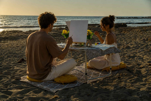Paphos: Sunset Beach Painting Date with Wine for Couples
