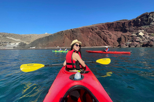 Santorini Sea Kayak: Red Beach, Caves, Snorkeling & Picnic