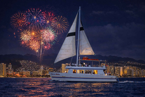 Oahu: Crucero en barco por Waikiki con fuegos artificiales desde Oahu