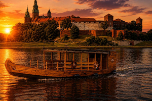 Cracovia: crucero al atardecer y de noche en un barco tradicional de madera